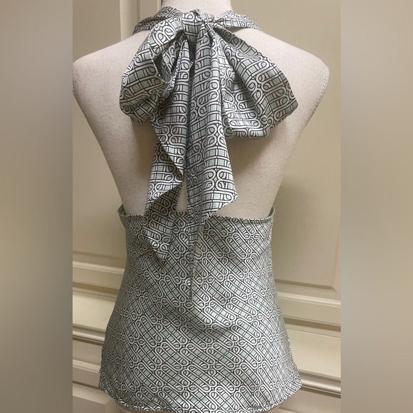 Winter & Miggs Silk Halter Blouse with Bow Back – Geometric Print, Open Back - Picture 3 of 11